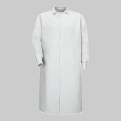 Gripper-Front Pocketless Butcher Coat With Knit Cuffs