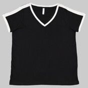 Women's Curvy Retro Ringer Premium Jersey V-Neck Tee