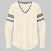 Women's Halftime Stripe Long Sleeve V Neck Tee